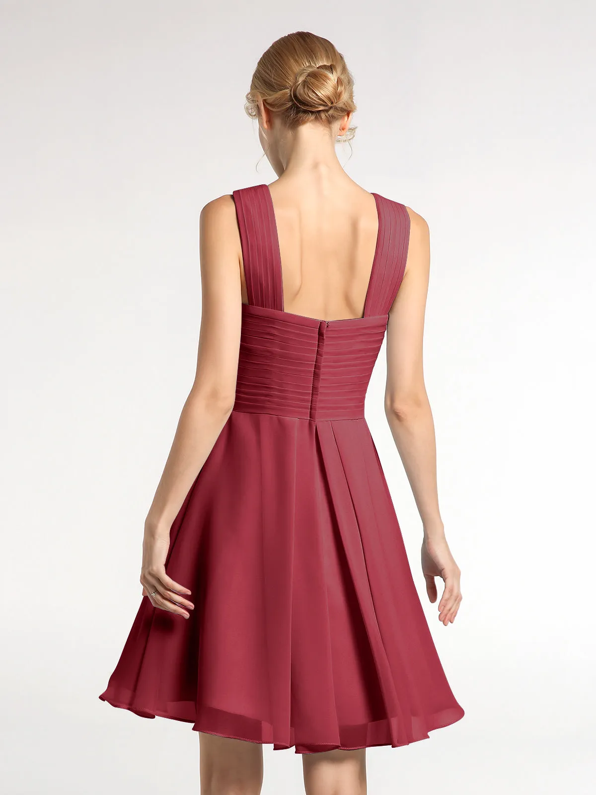 Cross Front Empire Waist Short Bridesmaid Dress Burgundy