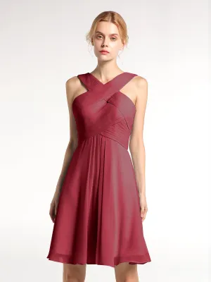 Cross Front Empire Waist Short Bridesmaid Dress Burgundy