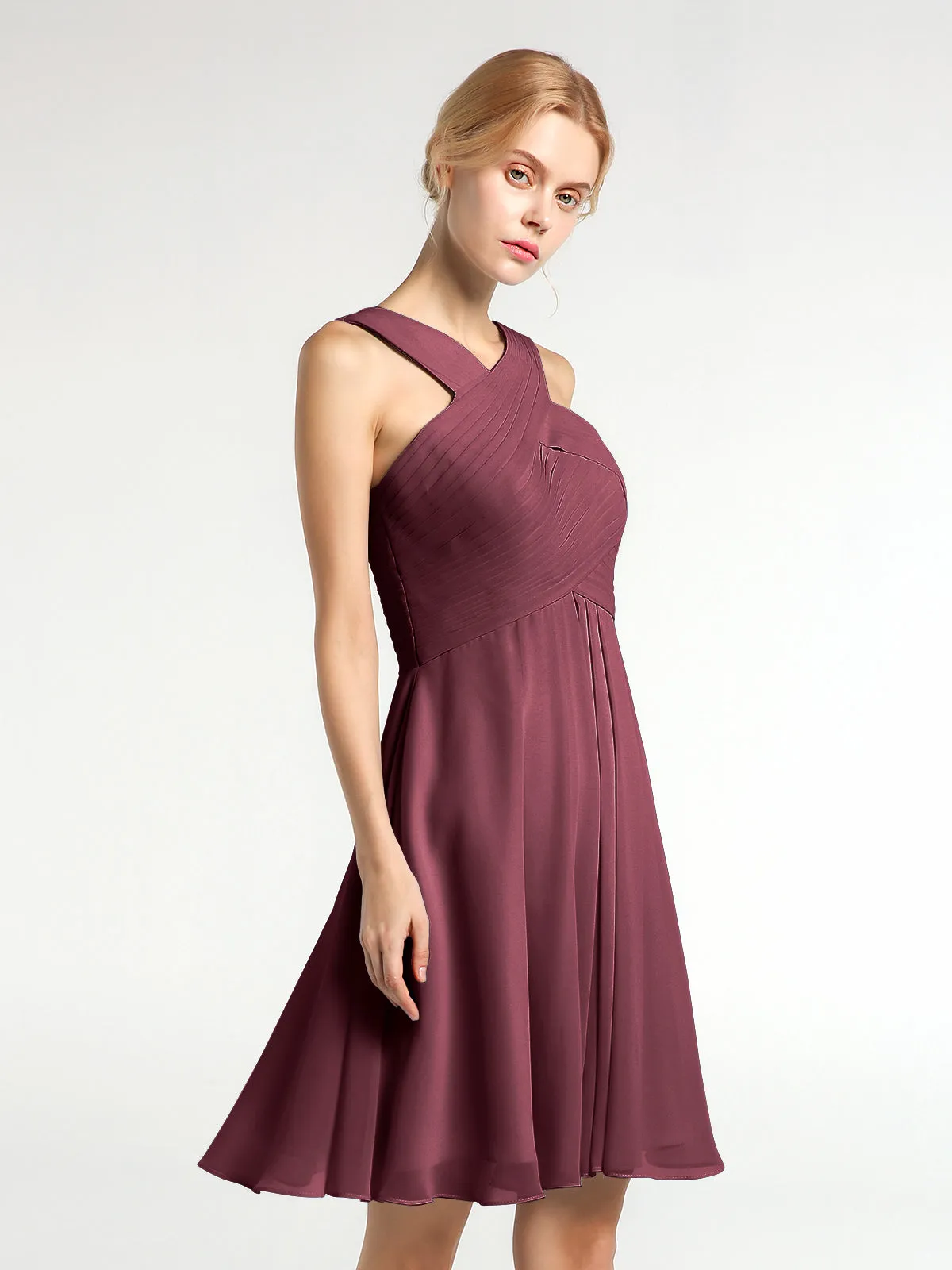 Cross Front Empire Waist Short Bridesmaid Dress Cabernet
