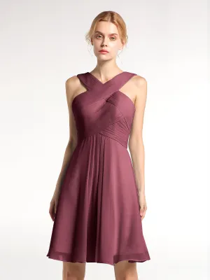 Cross Front Empire Waist Short Bridesmaid Dress Cabernet