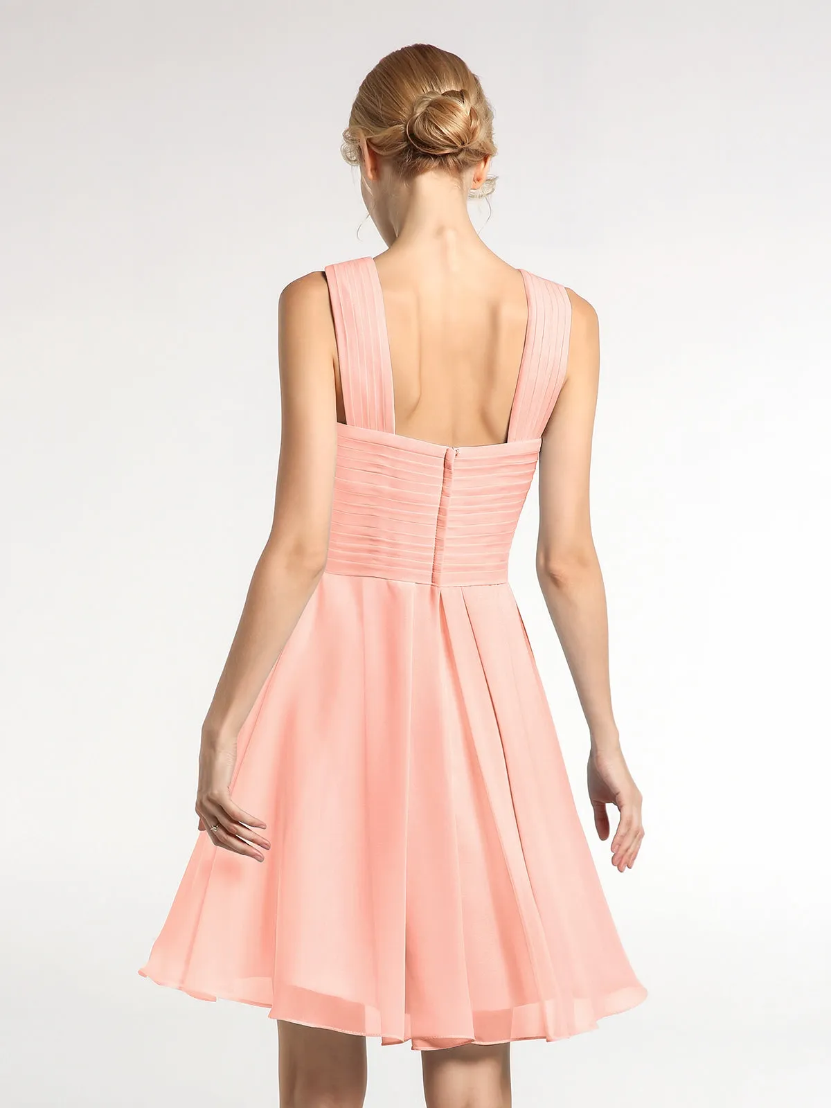Cross Front Empire Waist Short Bridesmaid Dress Coral