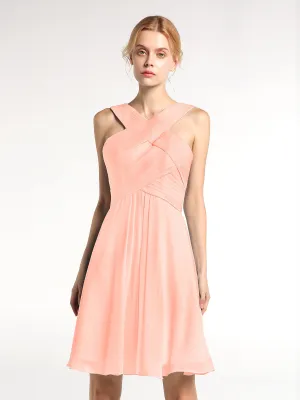 Cross Front Empire Waist Short Bridesmaid Dress Coral