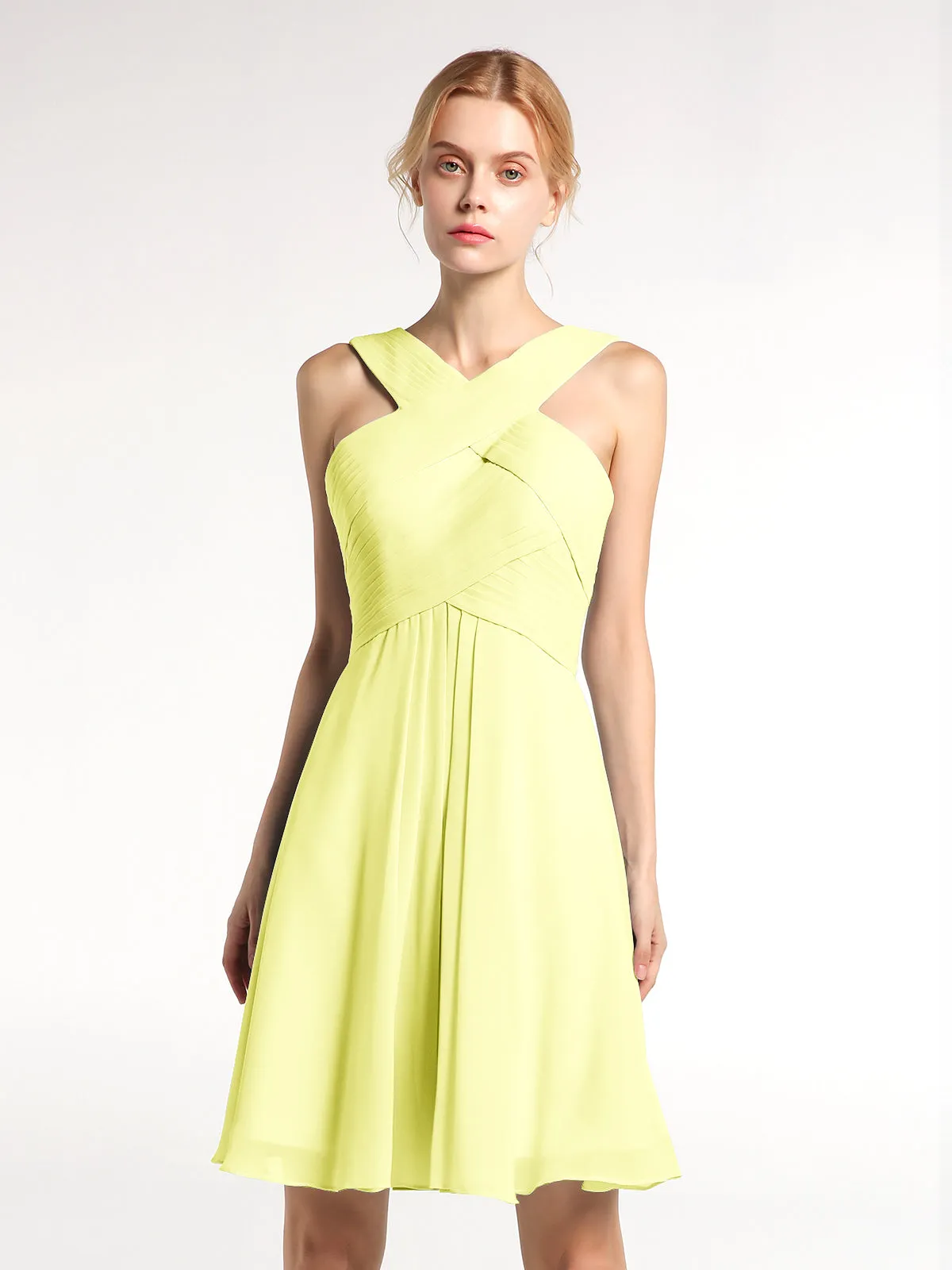 Cross Front Empire Waist Short Bridesmaid Dress Daffodil