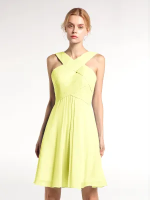 Cross Front Empire Waist Short Bridesmaid Dress Daffodil