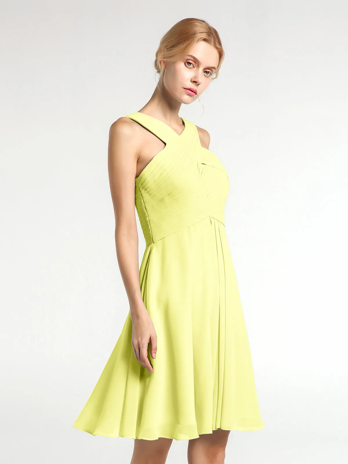 Cross Front Empire Waist Short Bridesmaid Dress Daffodil