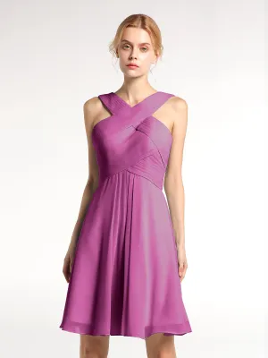 Cross Front Empire Waist Short Bridesmaid Dress Orchid
