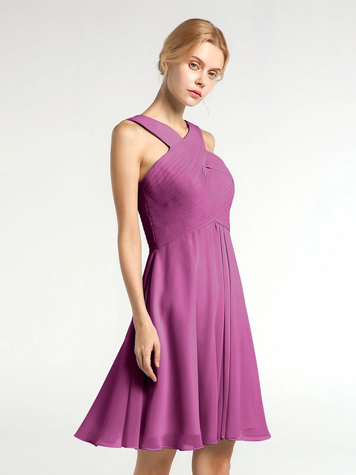 Cross Front Empire Waist Short Bridesmaid Dress Orchid