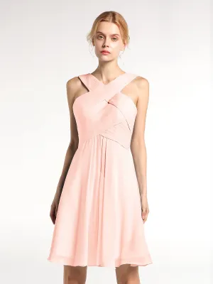 Cross Front Empire Waist Short Bridesmaid Dress Pearl Pink Plus Size