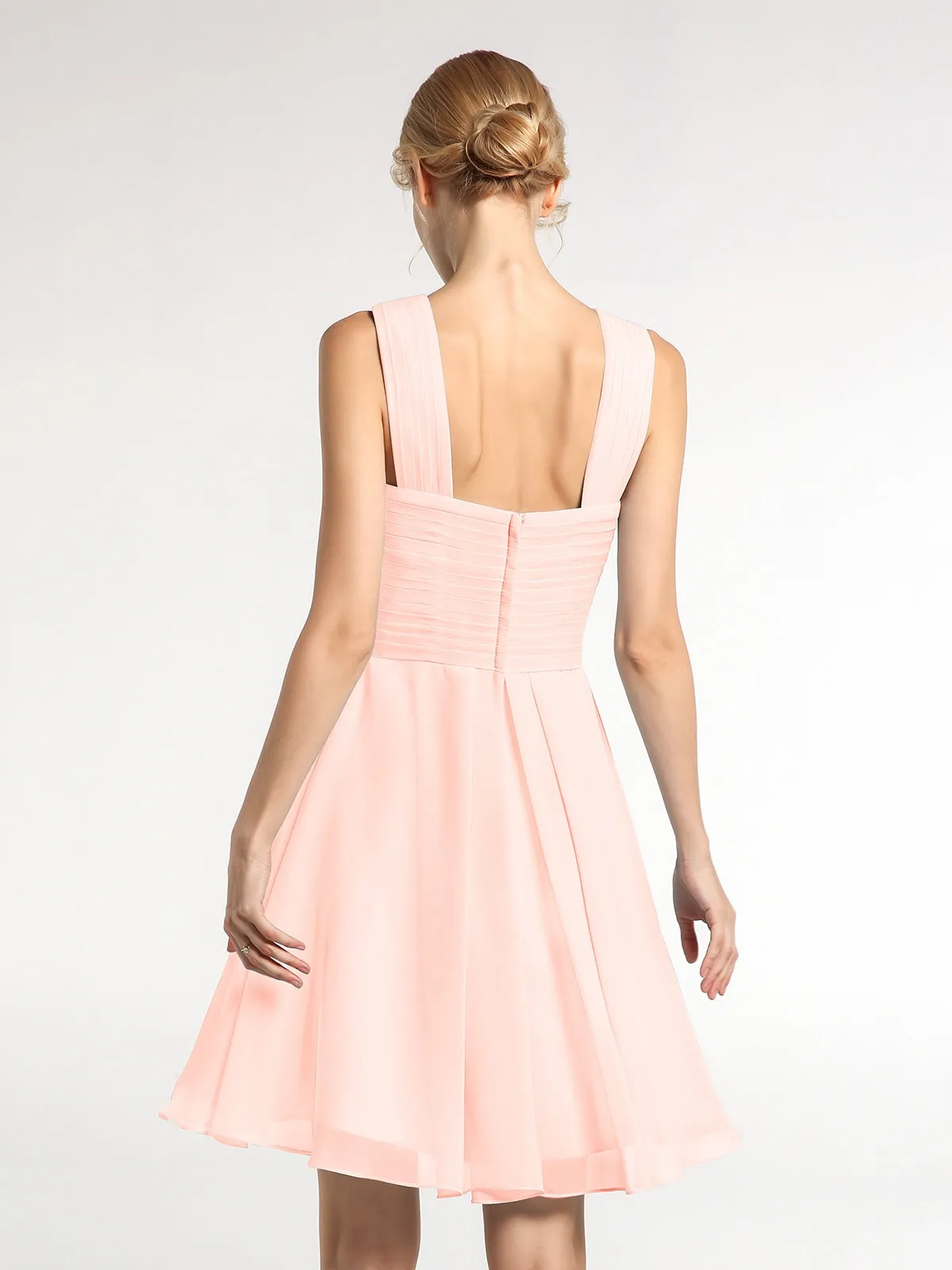 Cross Front Empire Waist Short Bridesmaid Dress Pearl Pink Plus Size