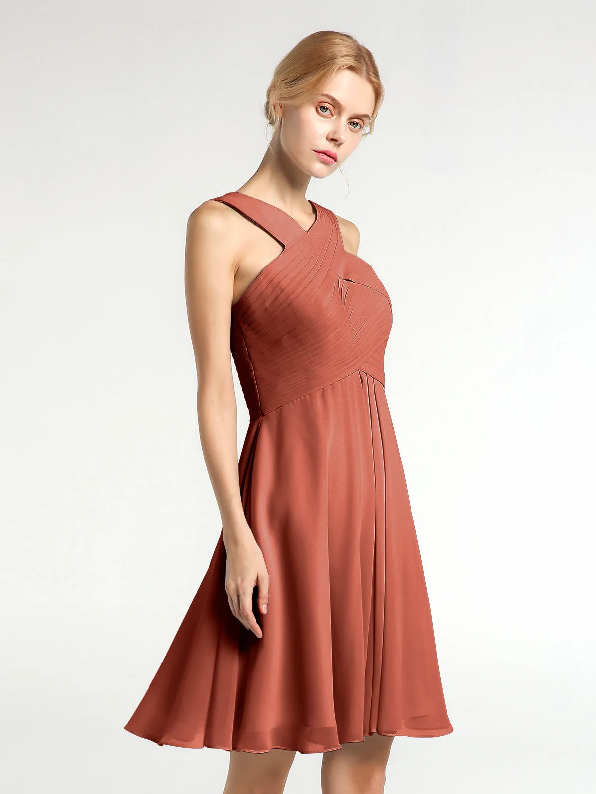 Cross Front Empire Waist Short Bridesmaid Dress Rust Plus Size