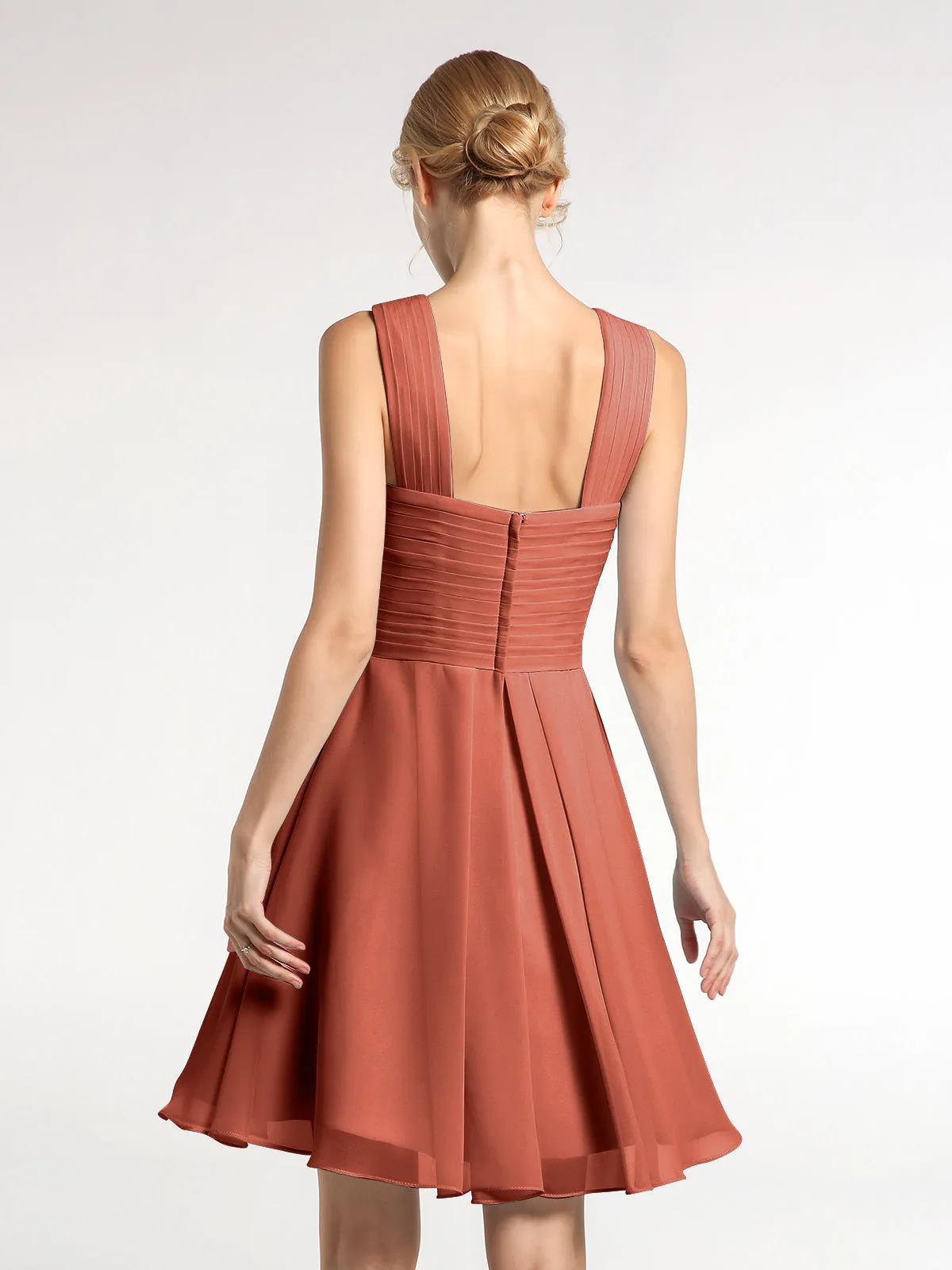 Cross Front Empire Waist Short Bridesmaid Dress Rust Plus Size