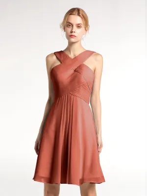 Cross Front Empire Waist Short Bridesmaid Dress Rust Plus Size