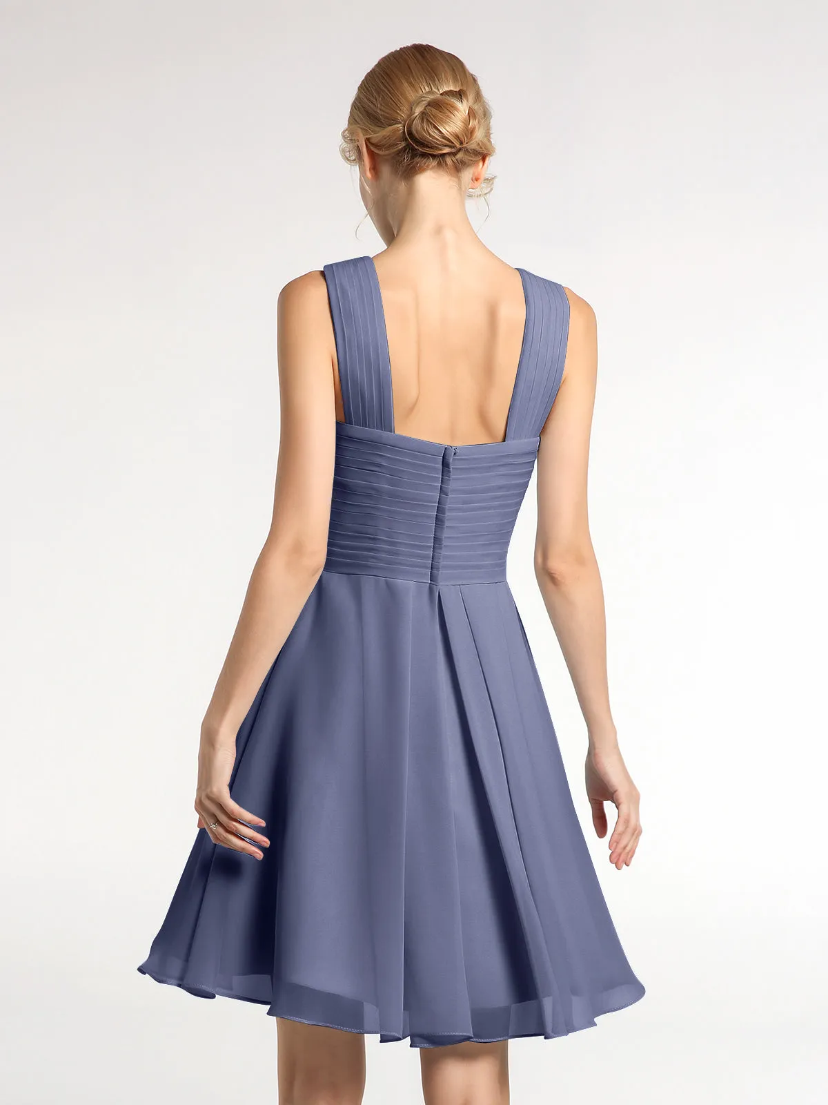 Cross Front Empire Waist Short Bridesmaid Dress Stormy