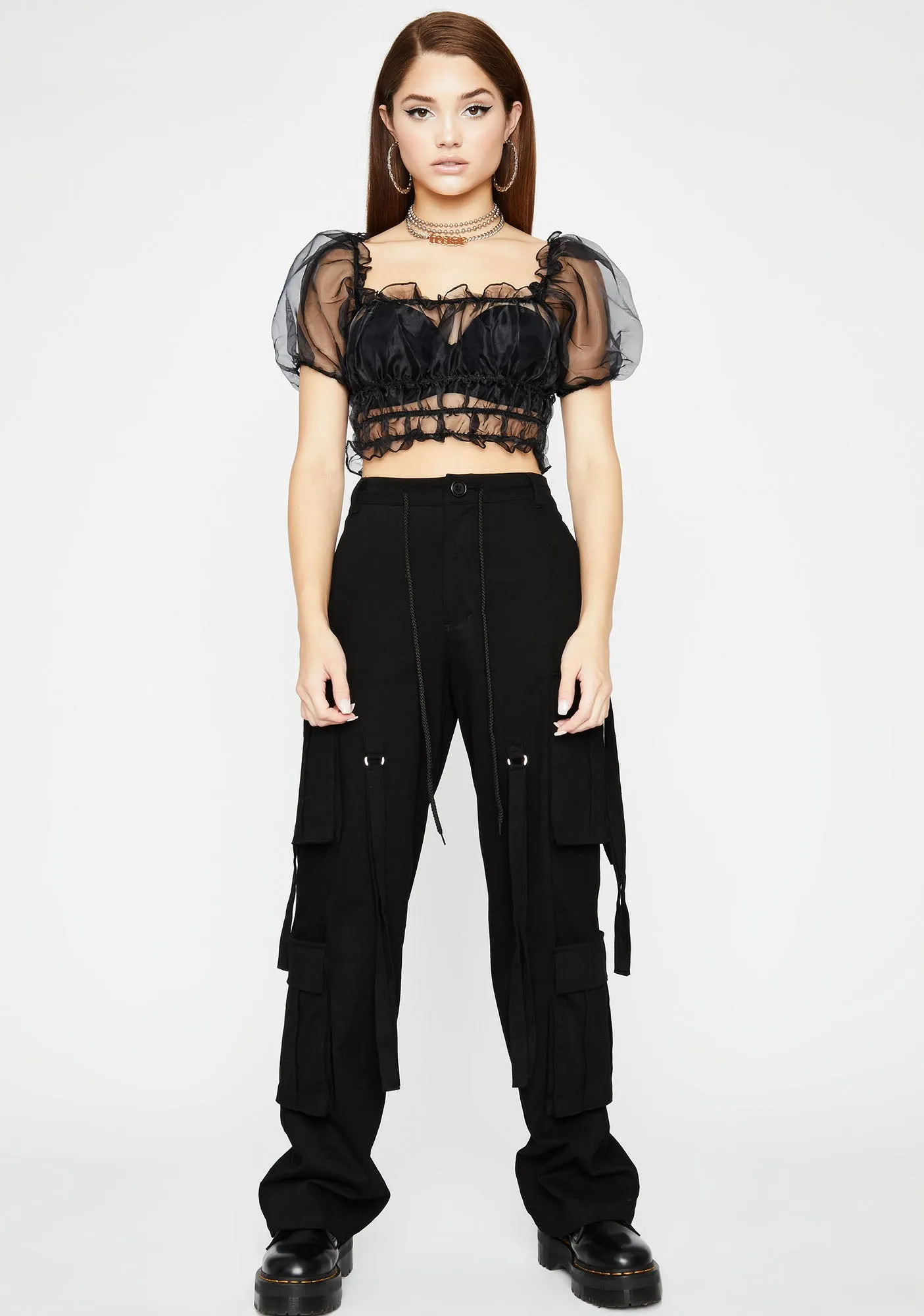 Dark Flashy N' Flirty Organza Top
