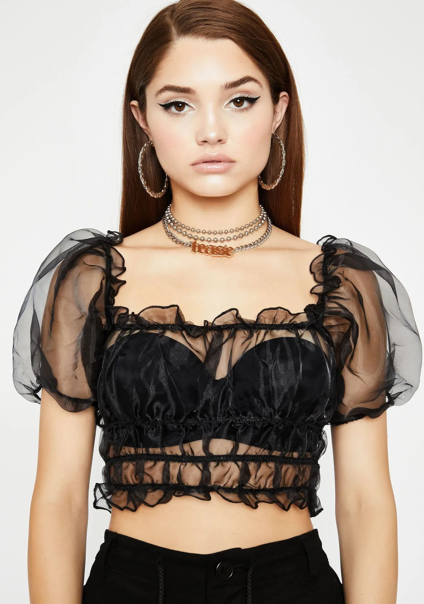Dark Flashy N' Flirty Organza Top