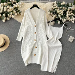 Delicate Twisted Cardigan&Slip Dress 2Pcs