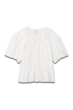 DÔEN Cropped Eyelet Short Sleeve Blouse