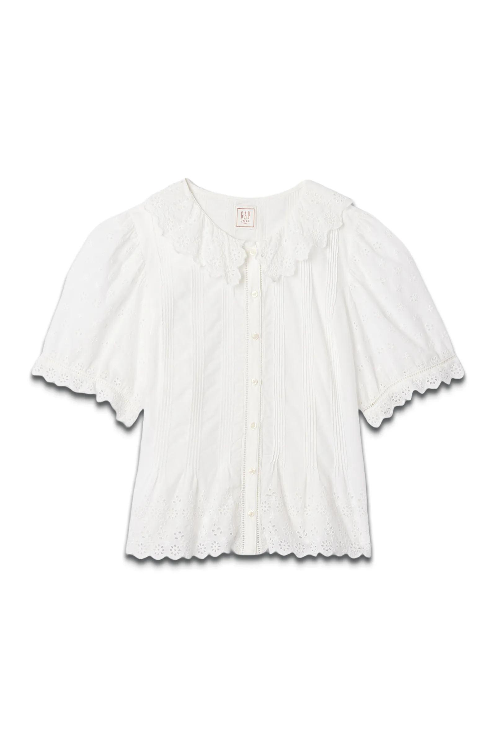 DÔEN Cropped Eyelet Short Sleeve Blouse
