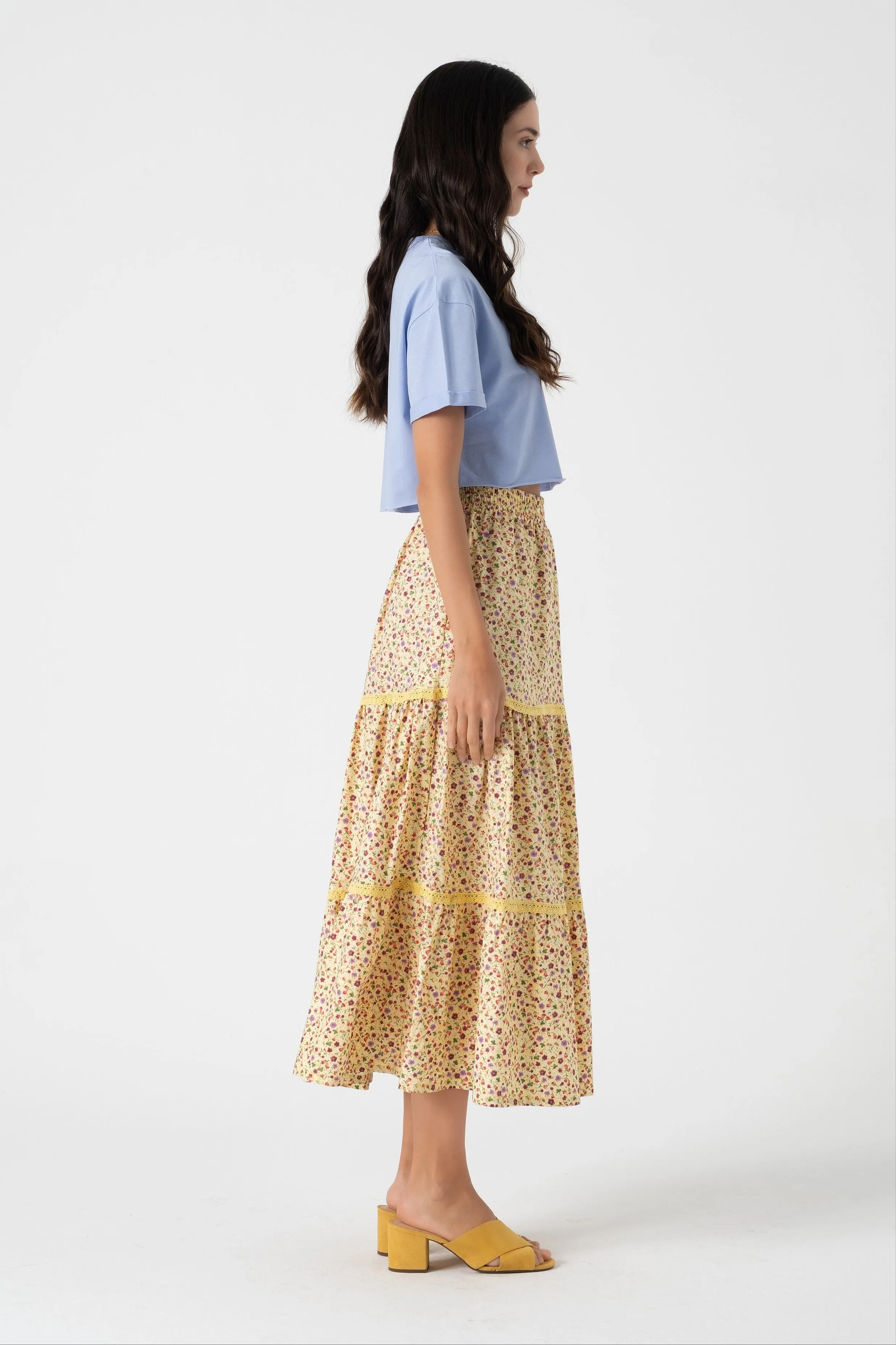 Elastic Waist Floral Skirt