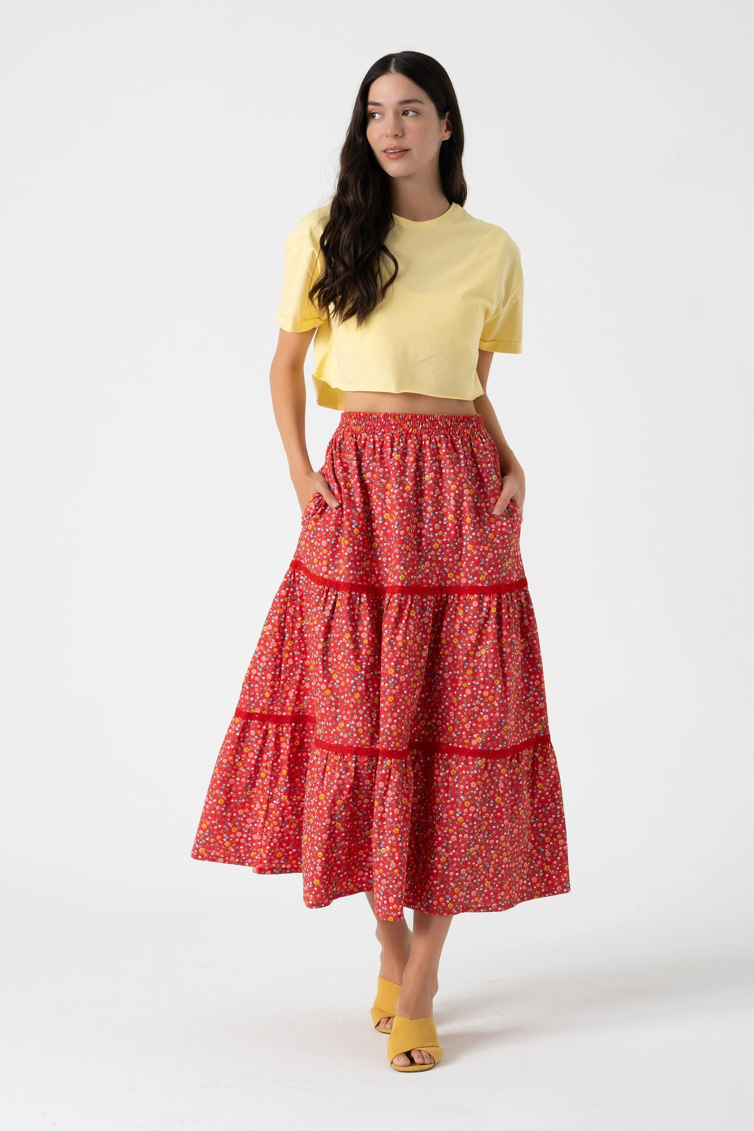 Elastic Waist Floral Skirt