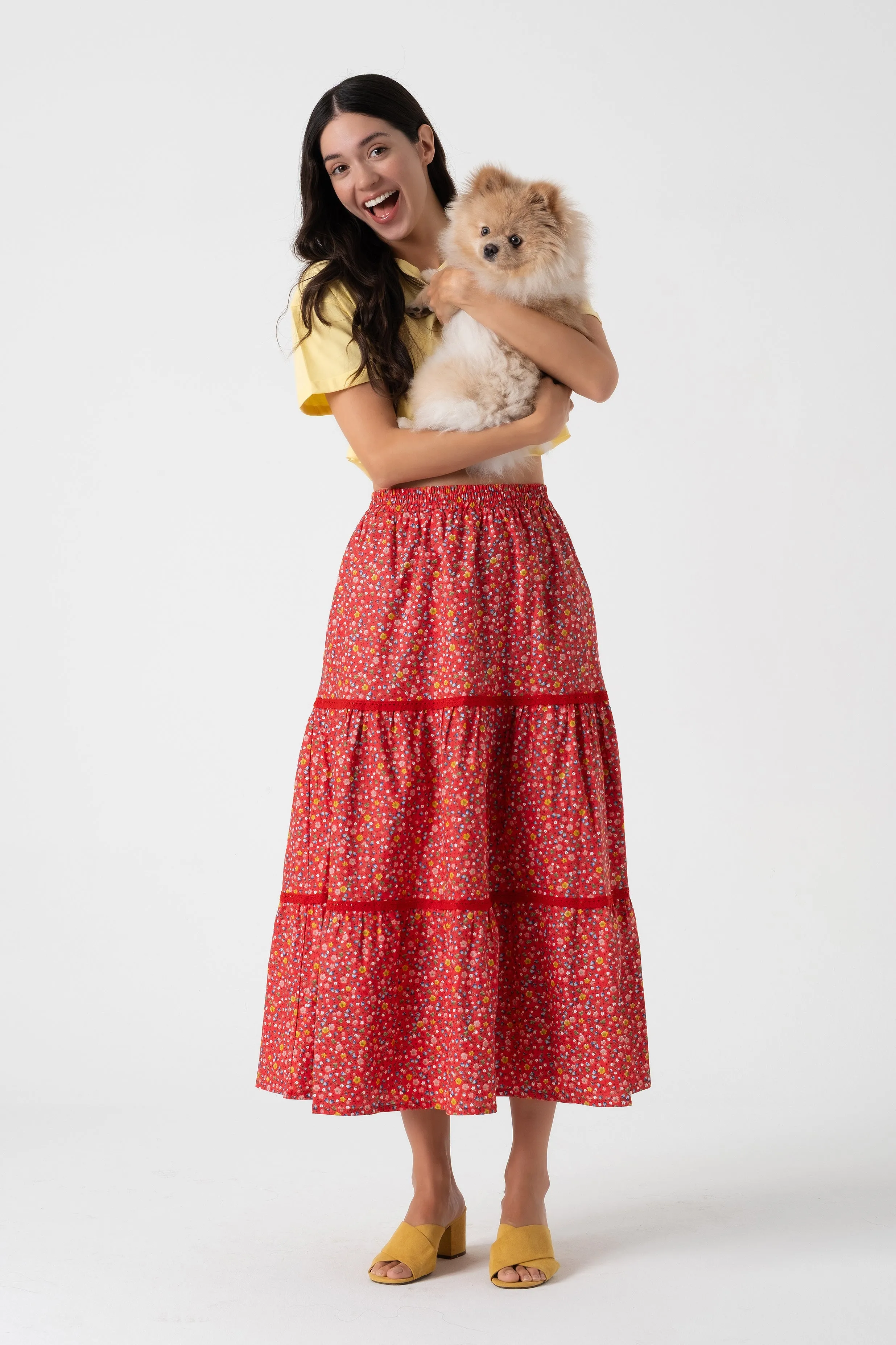 Elastic Waist Floral Skirt