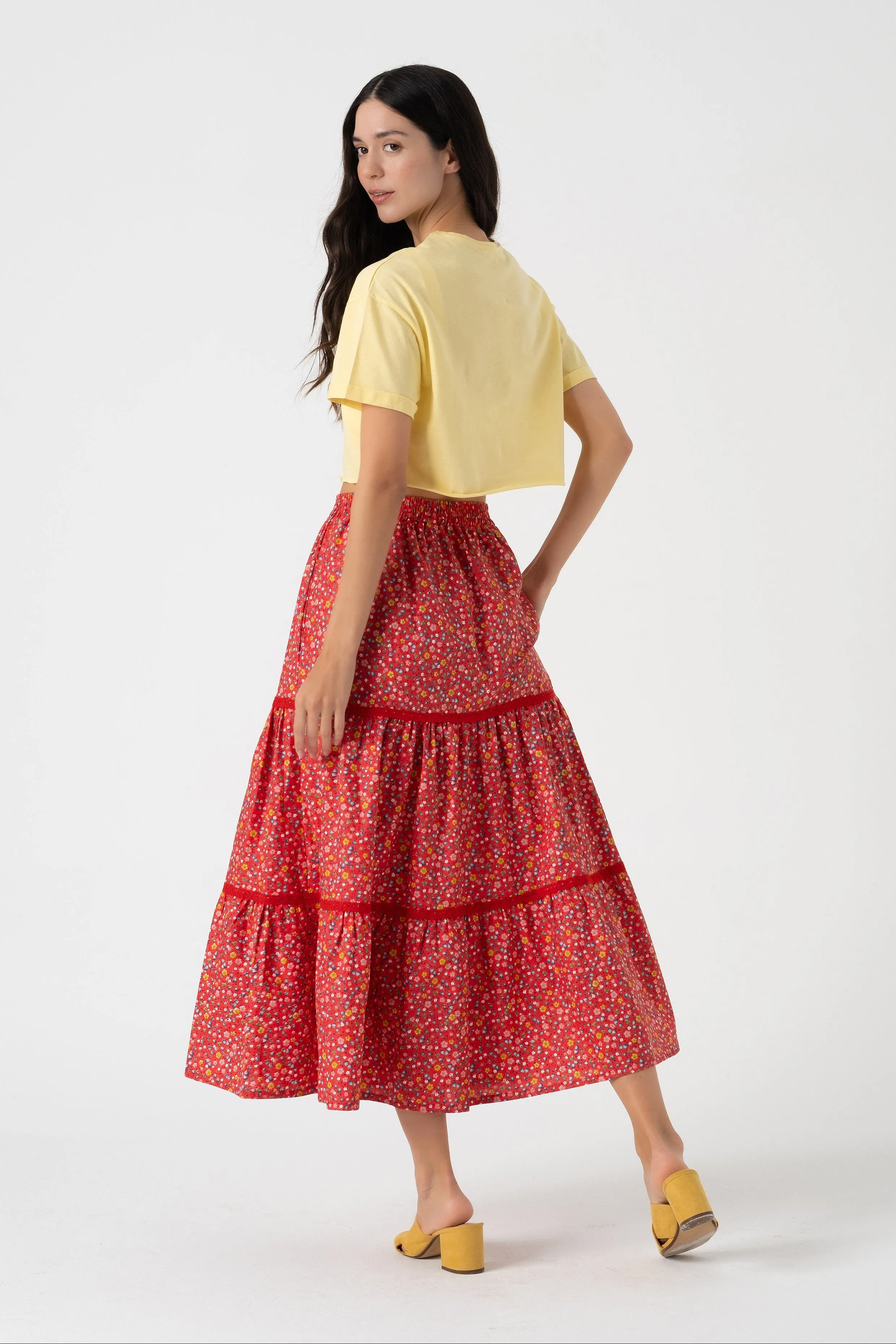 Elastic Waist Floral Skirt