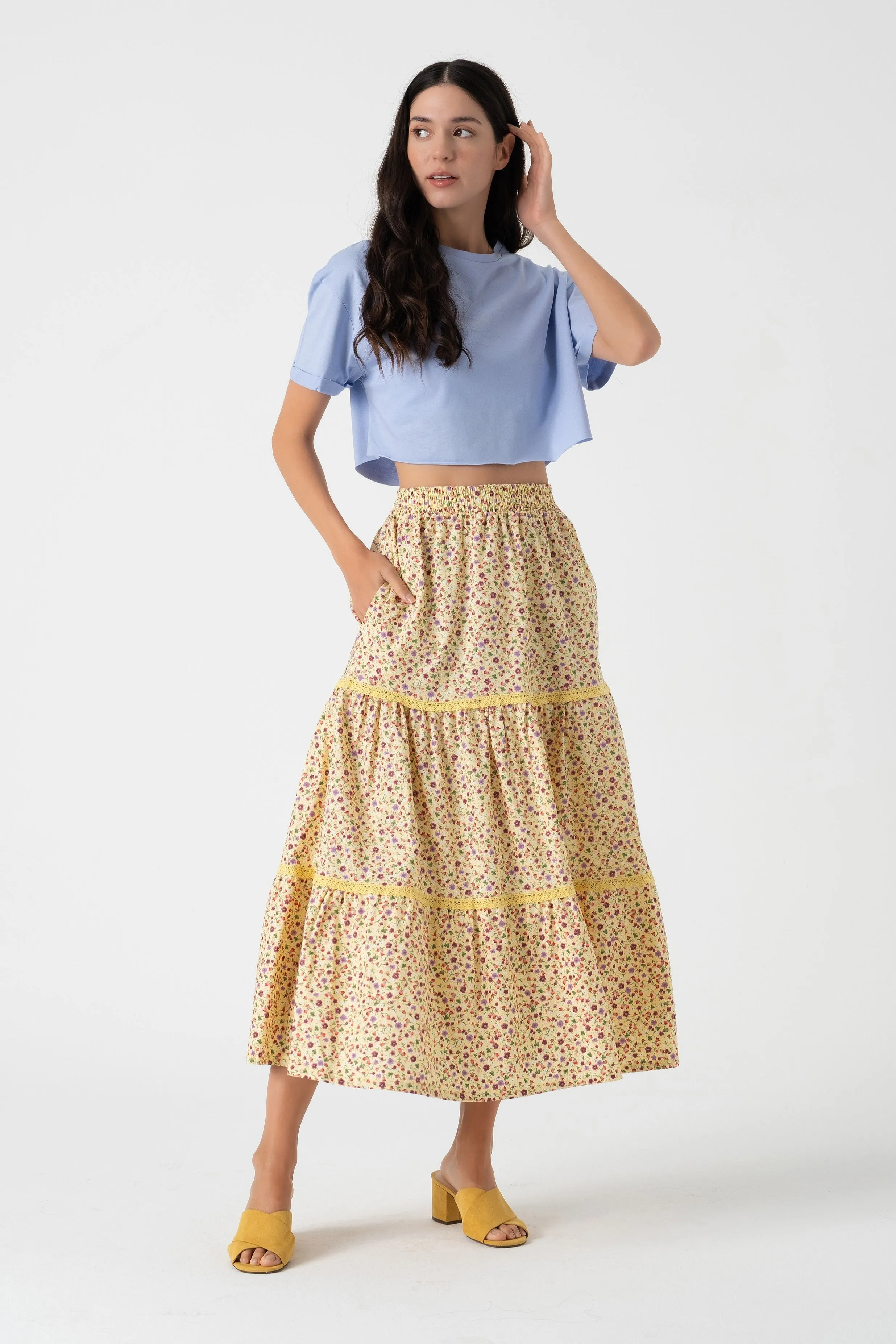 Elastic Waist Floral Skirt