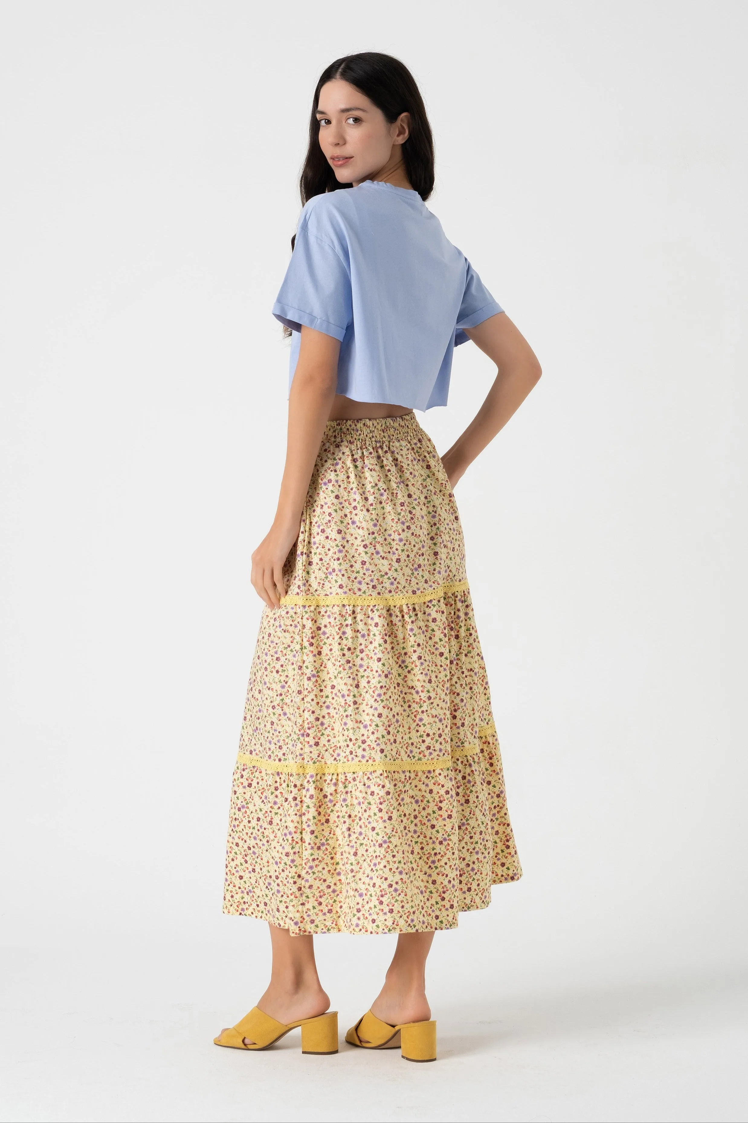 Elastic Waist Floral Skirt