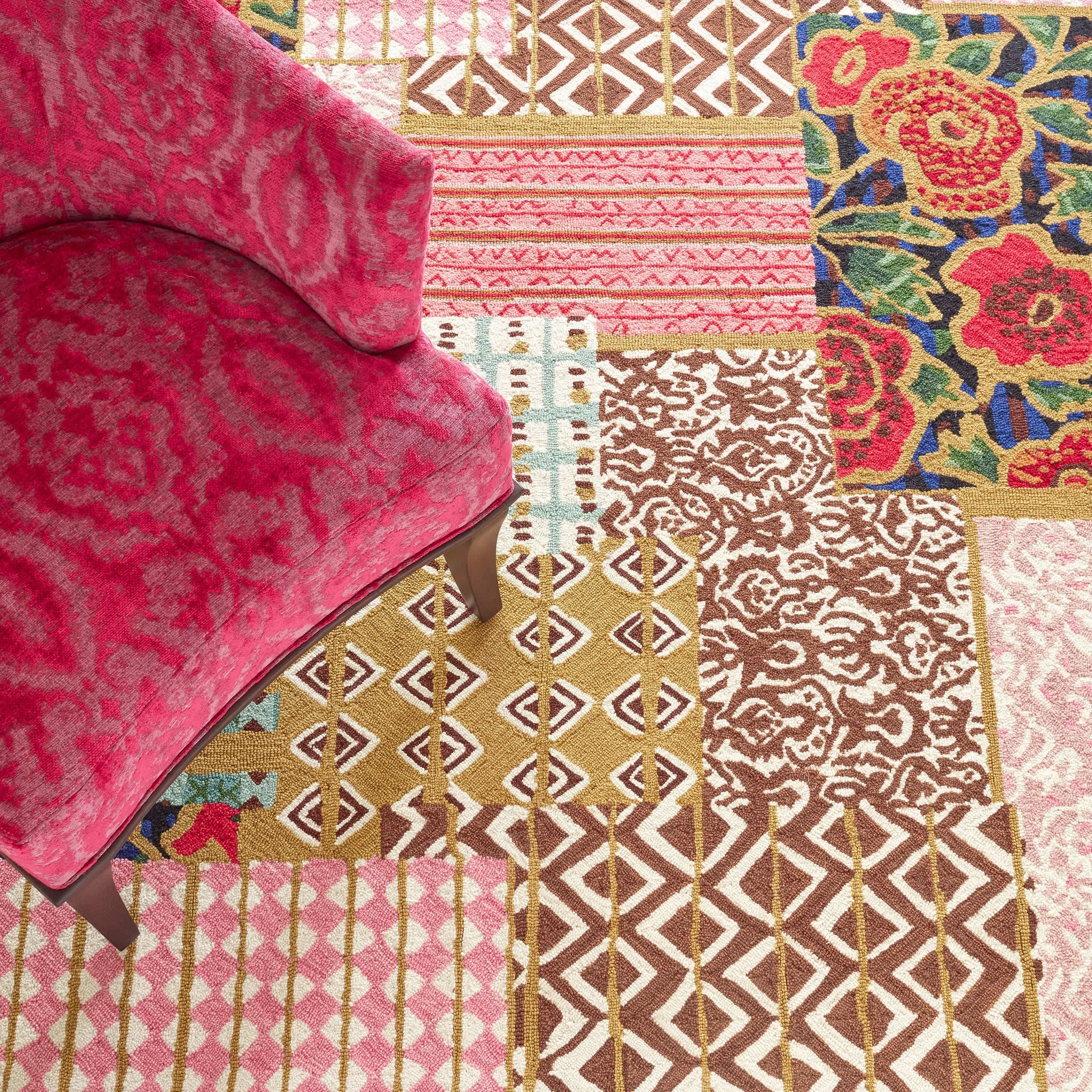Elm Patchwork Multi Hand Micro Hooked Wool Rug Swatch
