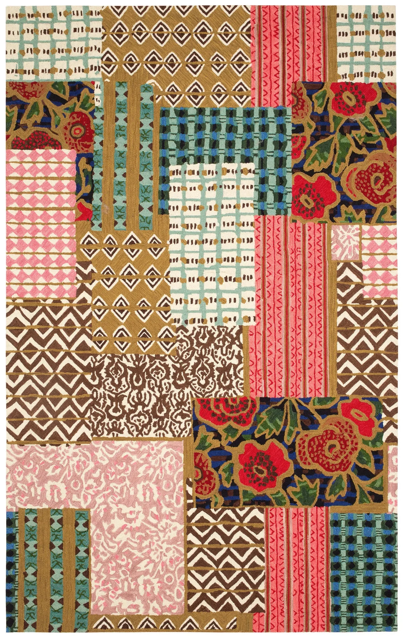 Elm Patchwork Multi Hand Micro Hooked Wool Rug Swatch