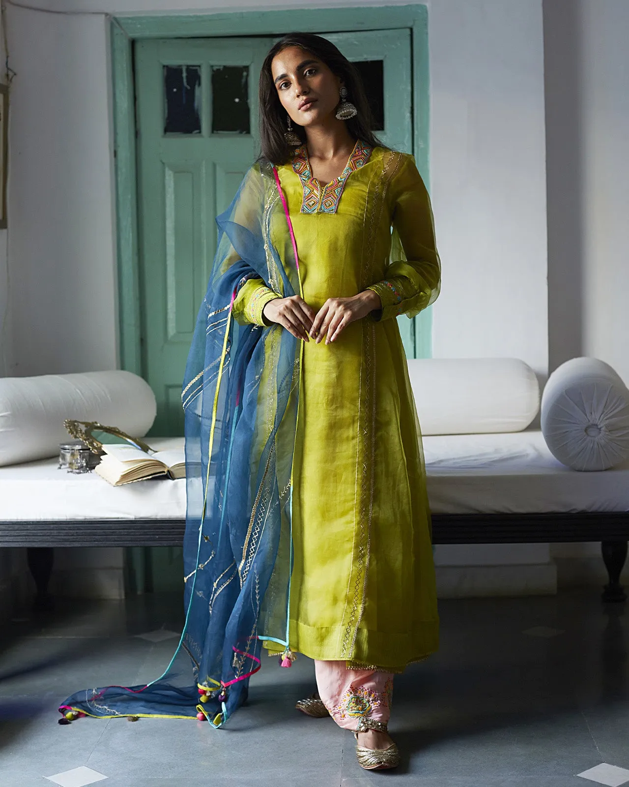 Firdaus Green A-Line Organza Set