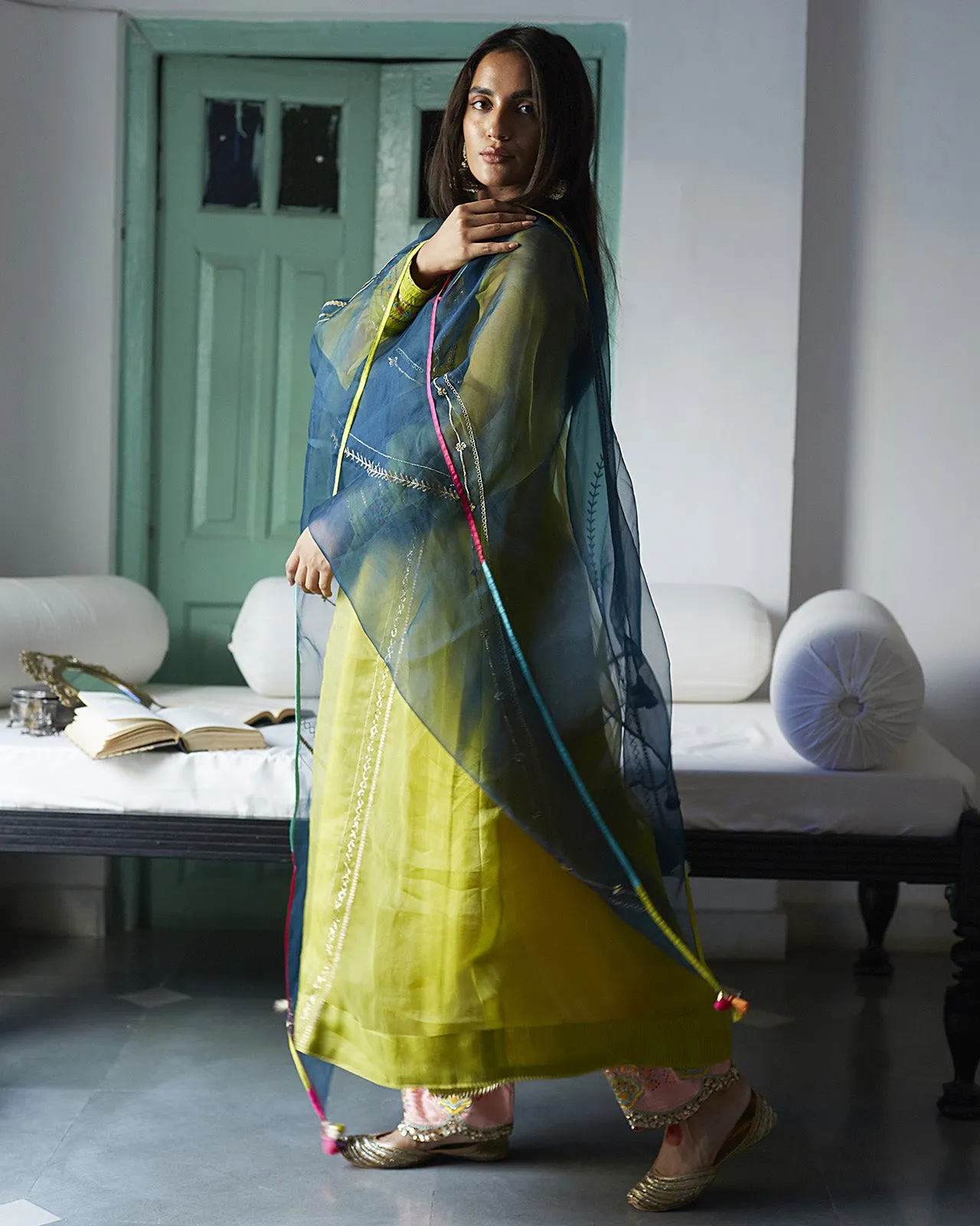 Firdaus Green A-Line Organza Set