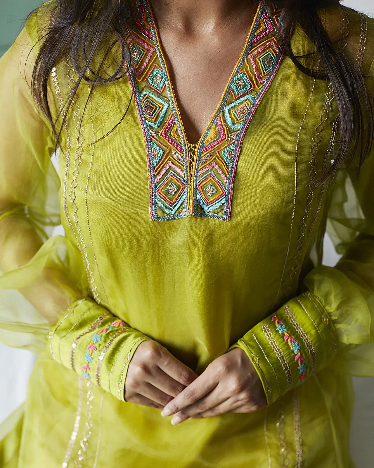 Firdaus Green A-Line Organza Set