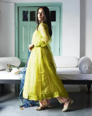 Firdaus Green A-Line Organza Set