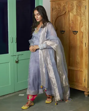 Firdaus Grey A-line Organza Set