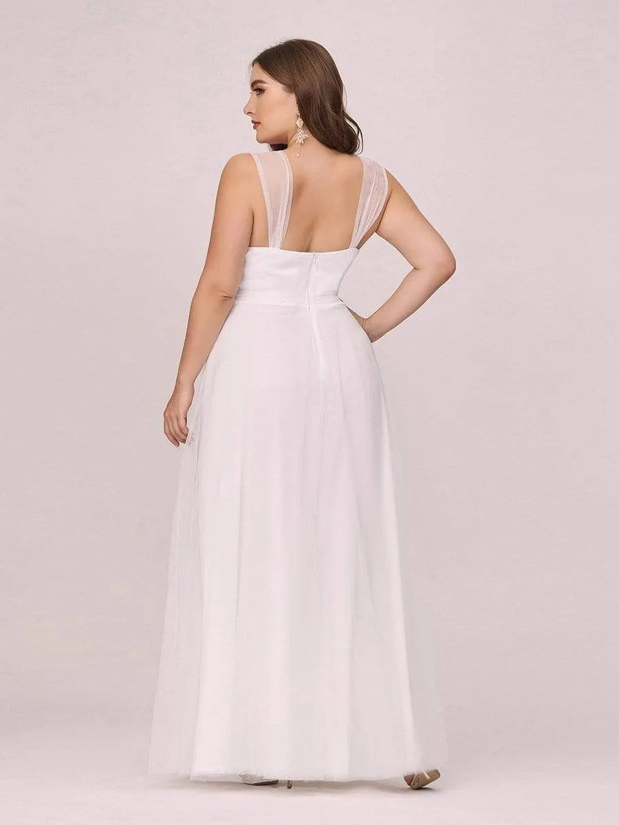Floor Length Double V Neck Tulle Wedding Dresses