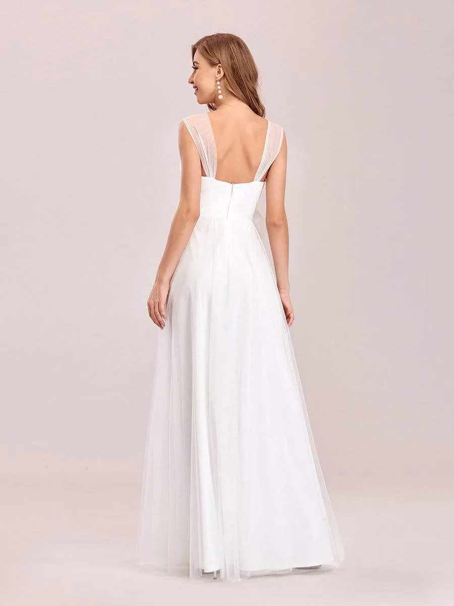 Floor Length Double V Neck Tulle Wedding Dresses