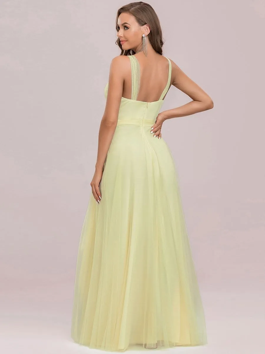 Floor Length Double V Neck Tulle Wedding Dresses