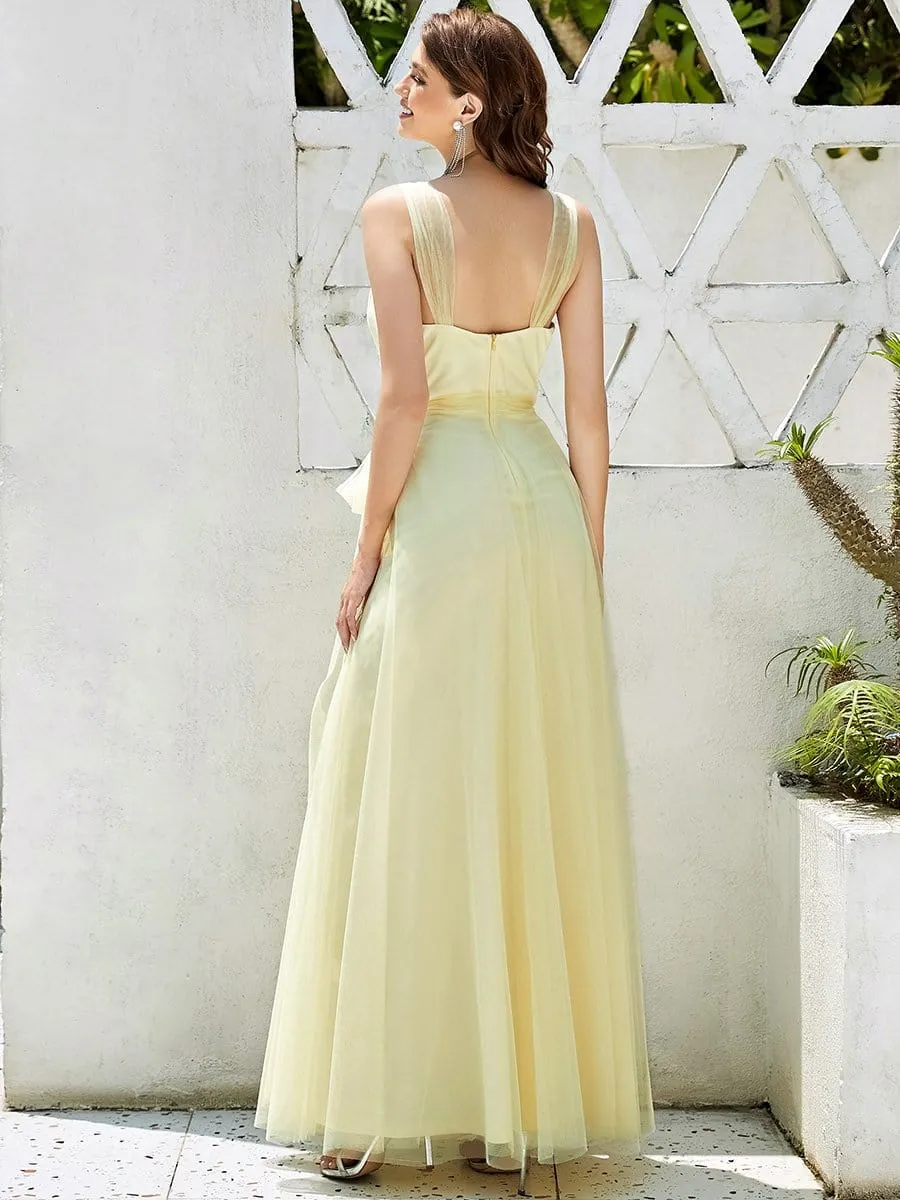 Floor Length Double V Neck Tulle Wedding Dresses
