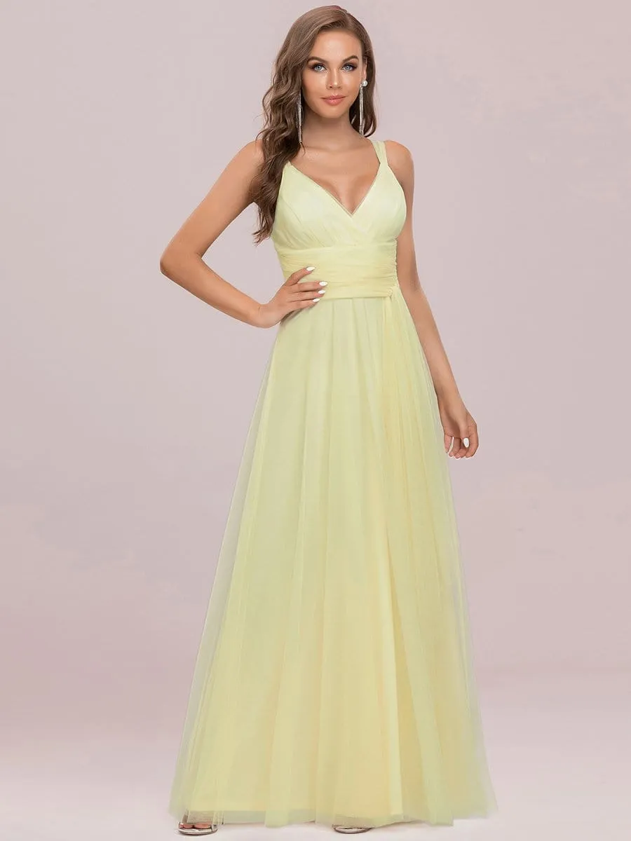 Floor Length Double V Neck Tulle Wedding Dresses