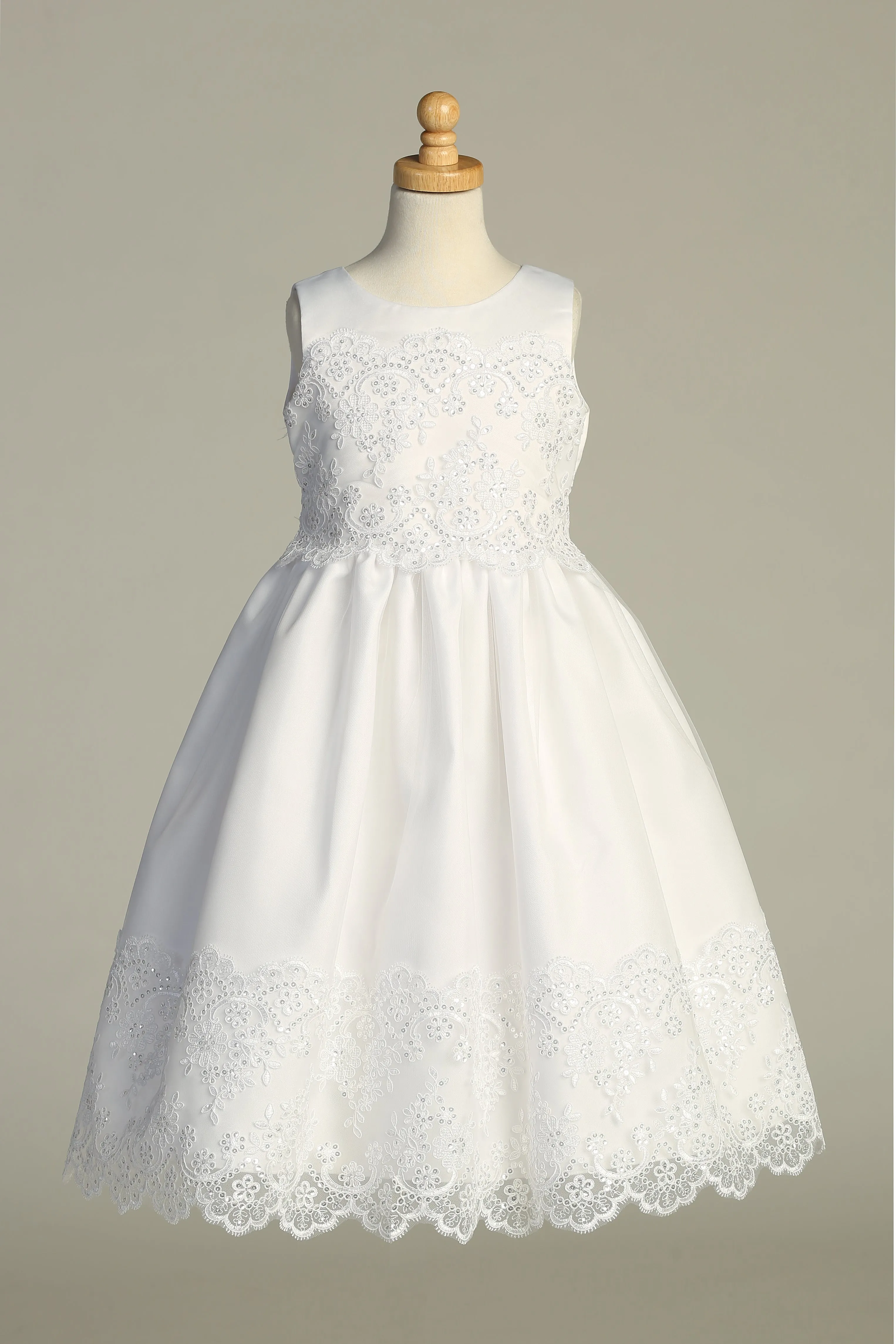 Girls Sequin Cordered Embroidered Tulle Overlay Communion Plus Size Dress 8.5-20.5