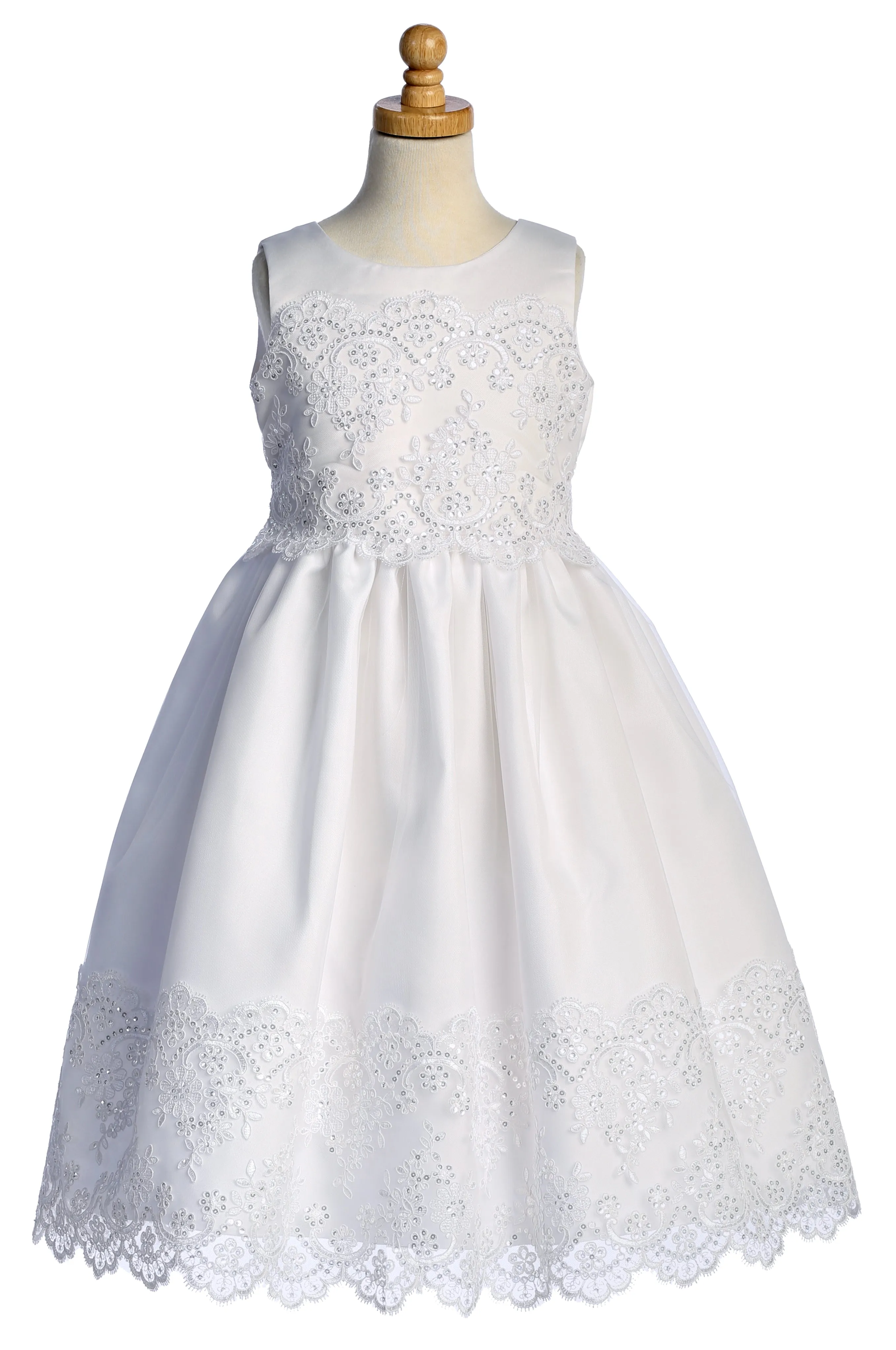 Girls Sequin Cordered Embroidered Tulle Overlay Communion Plus Size Dress 8.5-20.5