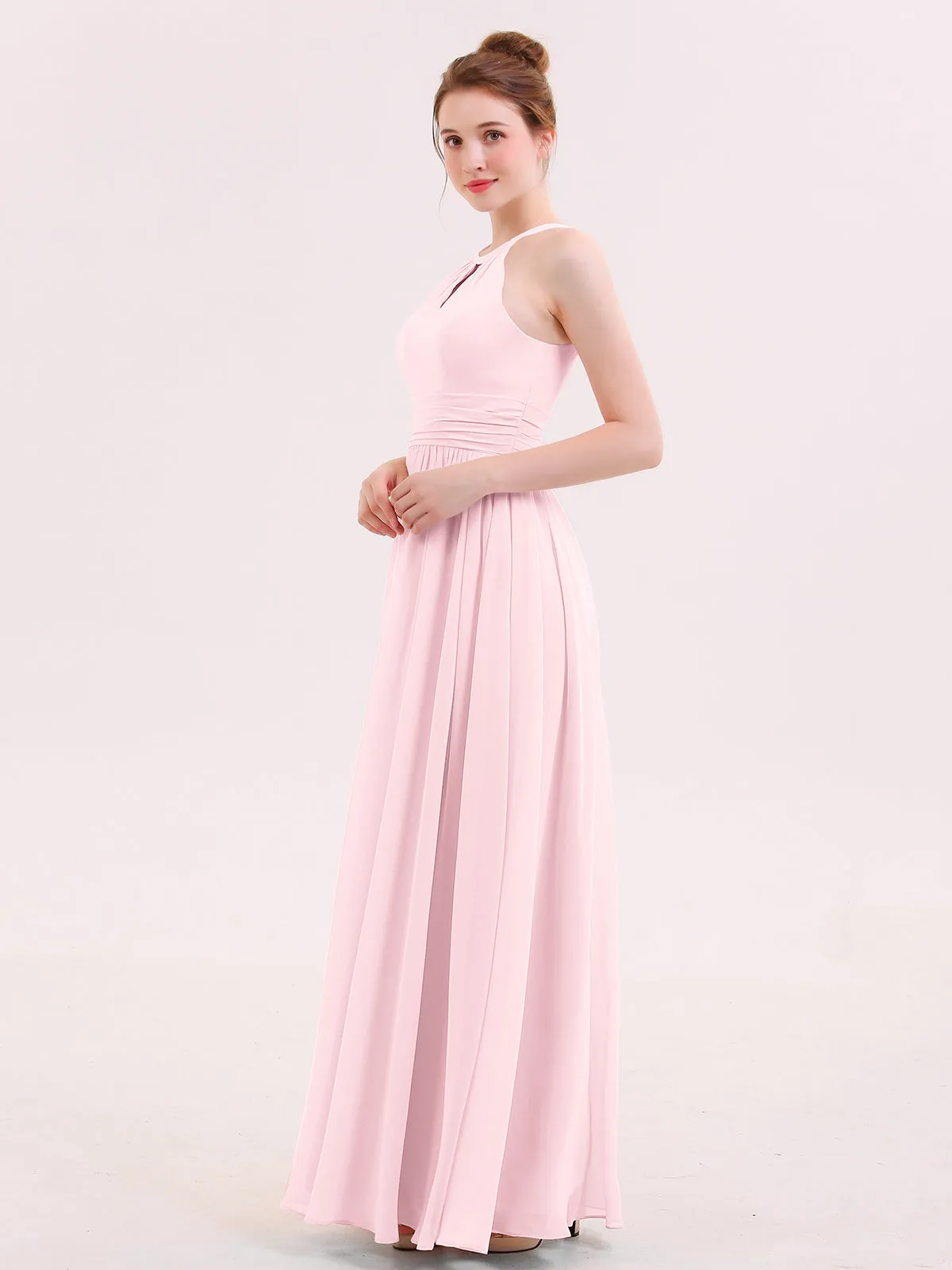 Halter Long Chiffon Dress of Bridesmaids Blushing Pink