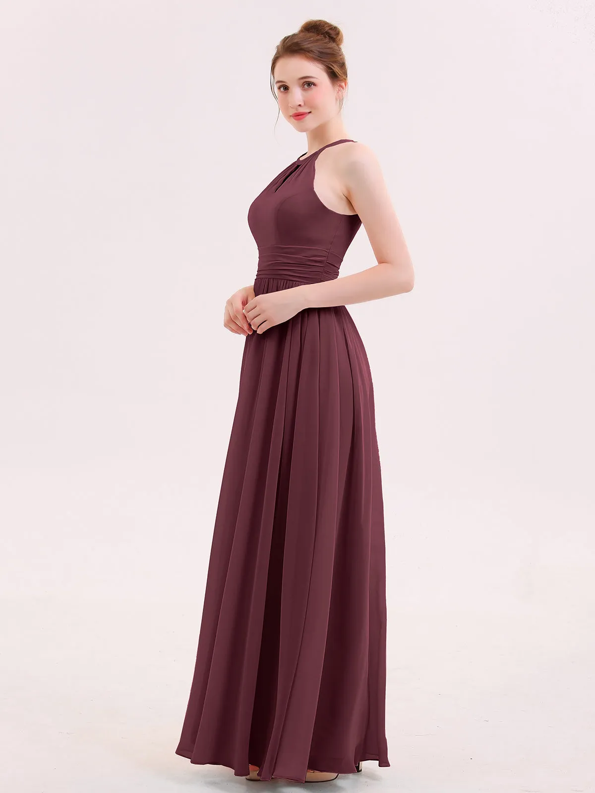 Halter Long Chiffon Dress of Bridesmaids Cabernet Plus Size