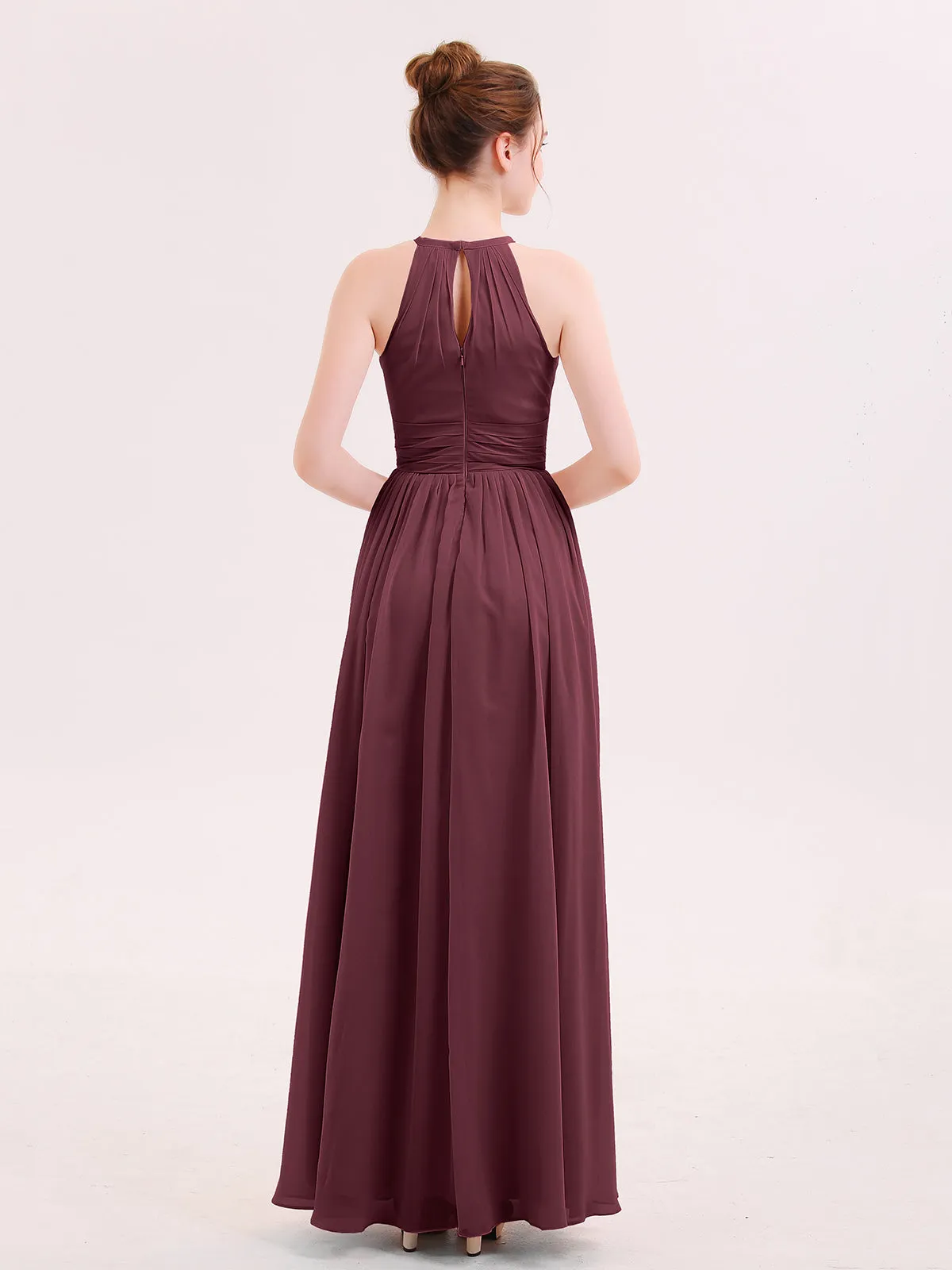 Halter Long Chiffon Dress of Bridesmaids Cabernet Plus Size