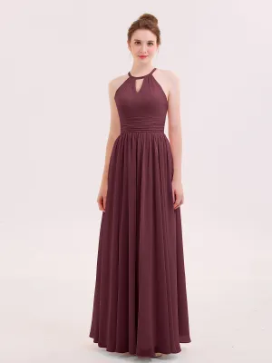 Halter Long Chiffon Dress of Bridesmaids Cabernet Plus Size