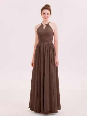 Halter Long Chiffon Dress of Bridesmaids Chocolate Plus Size