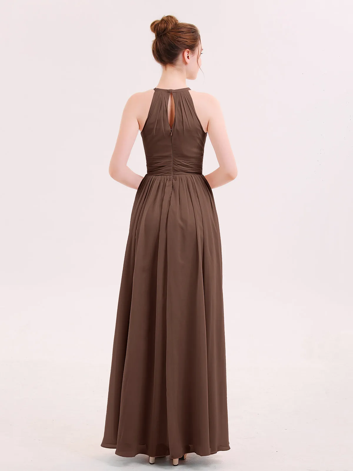Halter Long Chiffon Dress of Bridesmaids Chocolate Plus Size