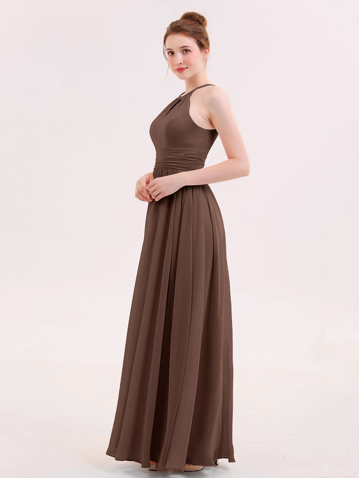 Halter Long Chiffon Dress of Bridesmaids Chocolate Plus Size