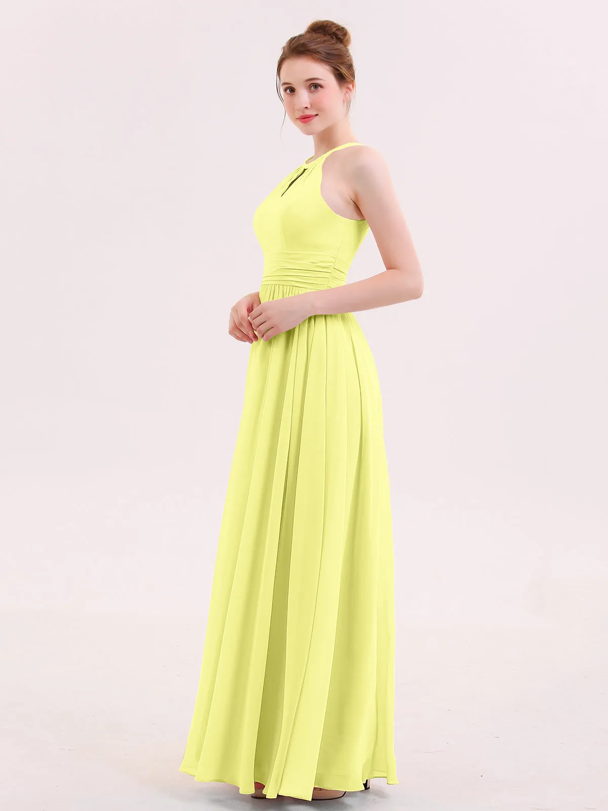 Halter Long Chiffon Dress of Bridesmaids Daffodil Plus Size
